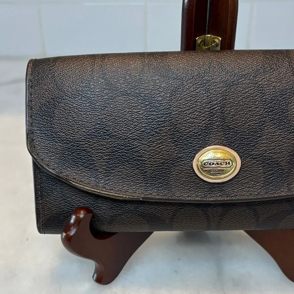 Coach Wallet Leather Signature Logo Coated Canvas Full Sized Slim